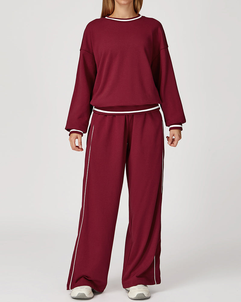 Women Winter Fall Long Sleeve Loose Colorblock Sweatshirt Sweatpants Sets Yoga Two-piece Outfits S-XL