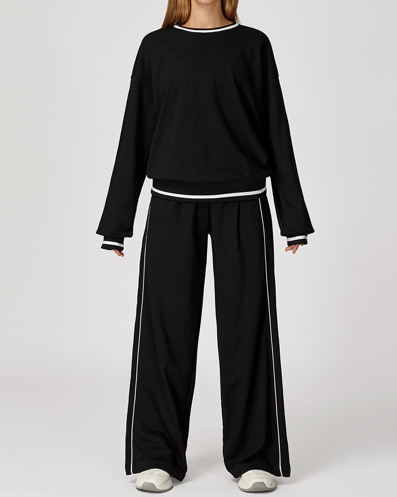 Women Winter Fall Long Sleeve Loose Colorblock Sweatshirt Sweatpants Sets Yoga Two-piece Outfits S-XL
