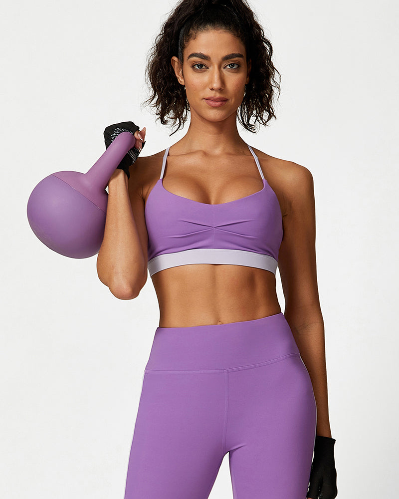 Colorblock Women Fitness Sports Yoga Two-piece Sets S-L