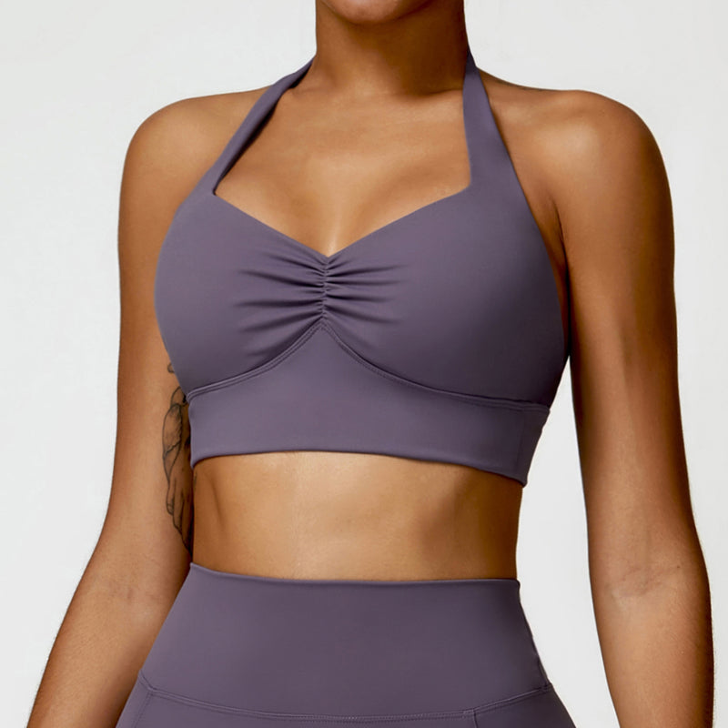 OEM Factory Add Logo Quickly Dry Halter Neck Fitness Sports Bra S-XL