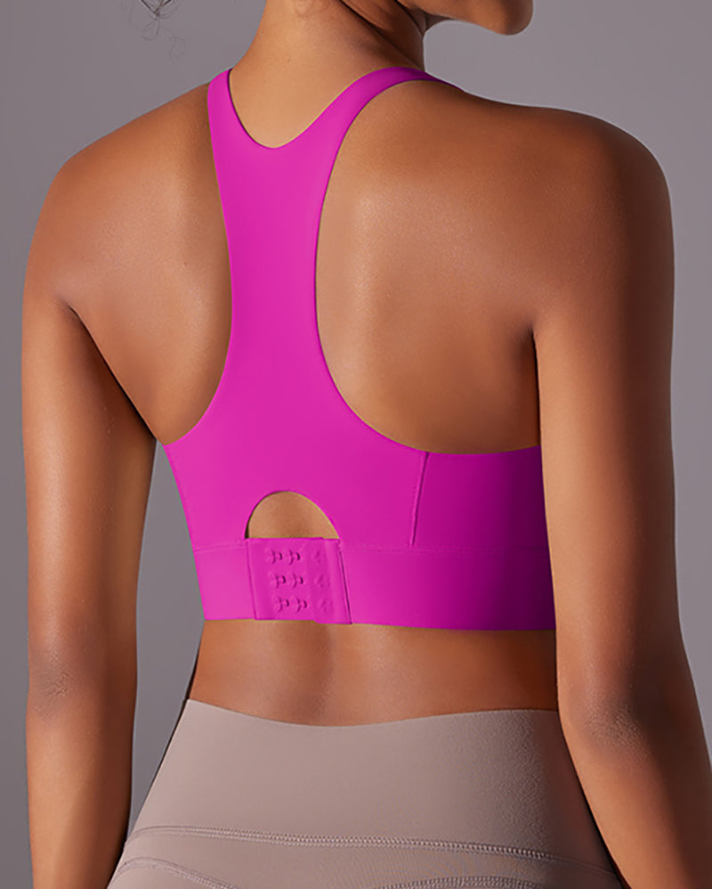 Women Fixed Pad Back Button Protection Sports Bra S-XL