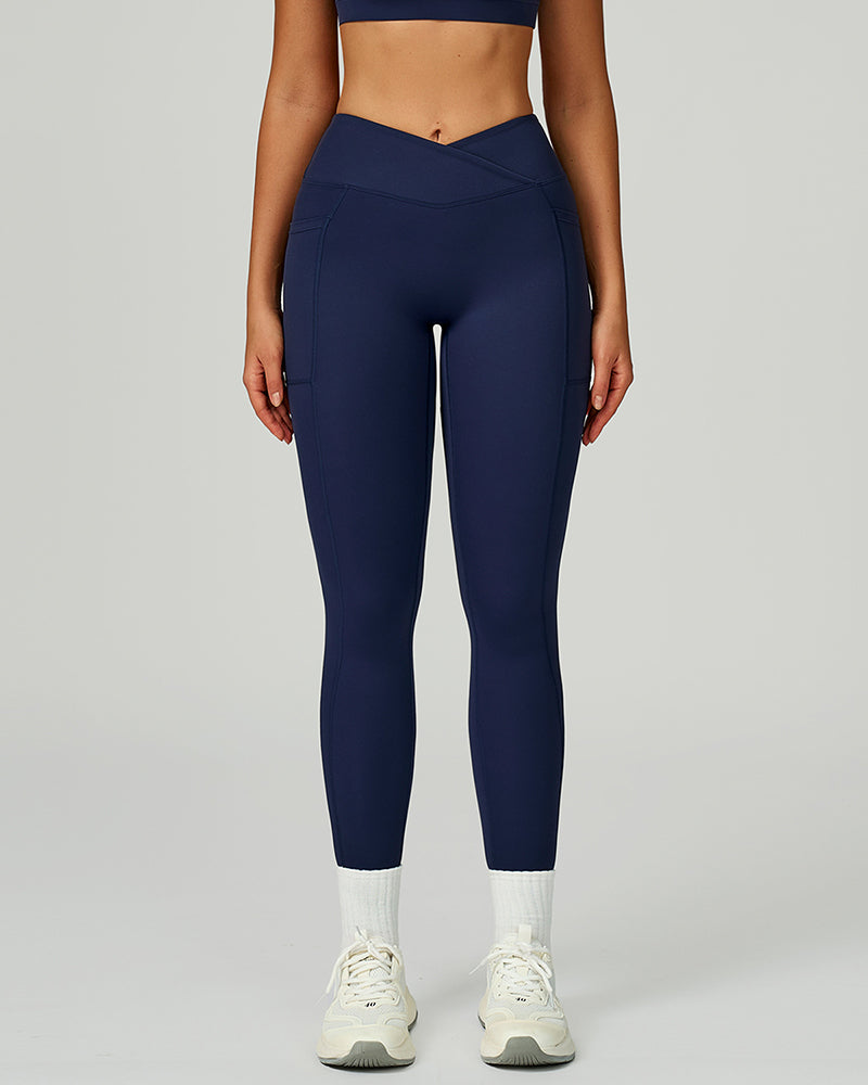 OEM Manufacturer High Waist Criss Front Side Pocket Fitness Running Leggings S-XL