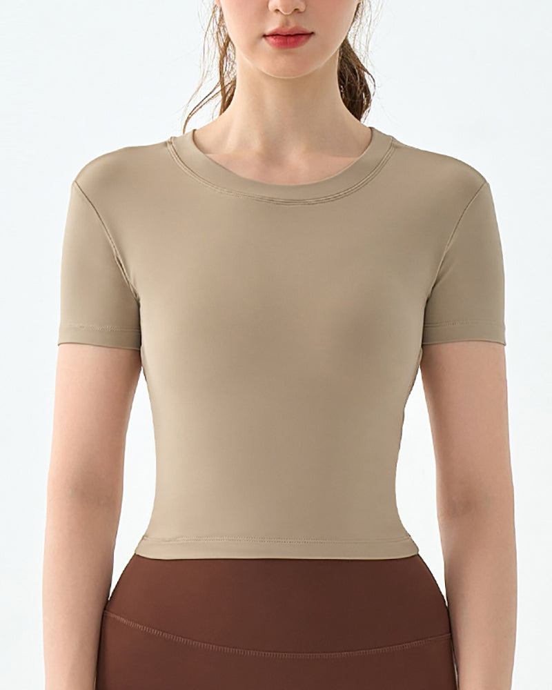 Logo Printed Backless Short Sleeve Women O Neck Slim Fitness T-shirt S-XL