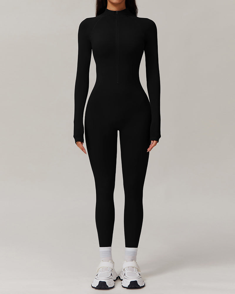 Factory Price OEM ODM Fleece Slim Outdoor Tight Warm Long Sleeve Sports Yoga Jumpsuit S-XL