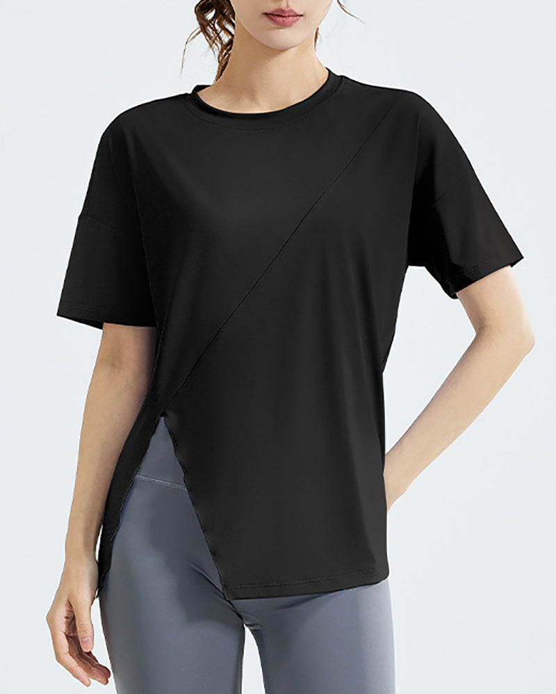 Wholesale Price Women Short Sleeve O-Neck Side Slit T-shirt S-2XL