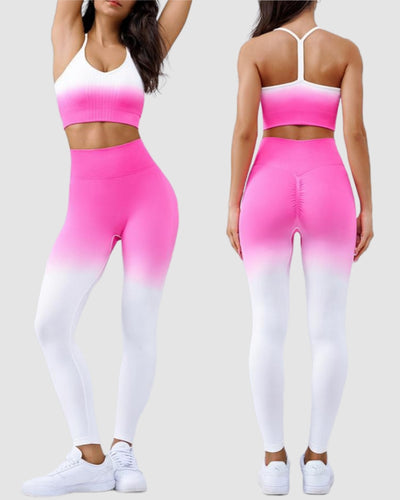 Brand Logo Printed Women Gradient Color Yoga Two-piece Sets S-L