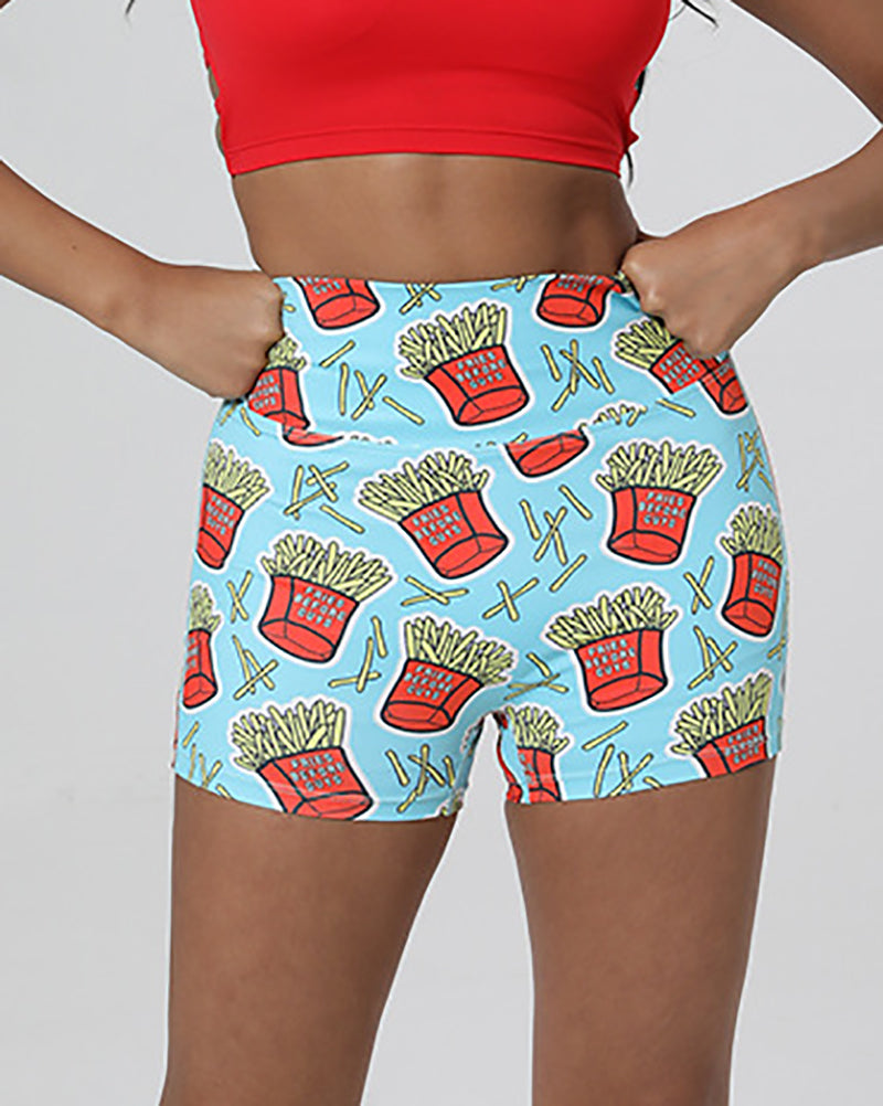 High Waist Printed Peach Hips Training Fitness Shorts S-L