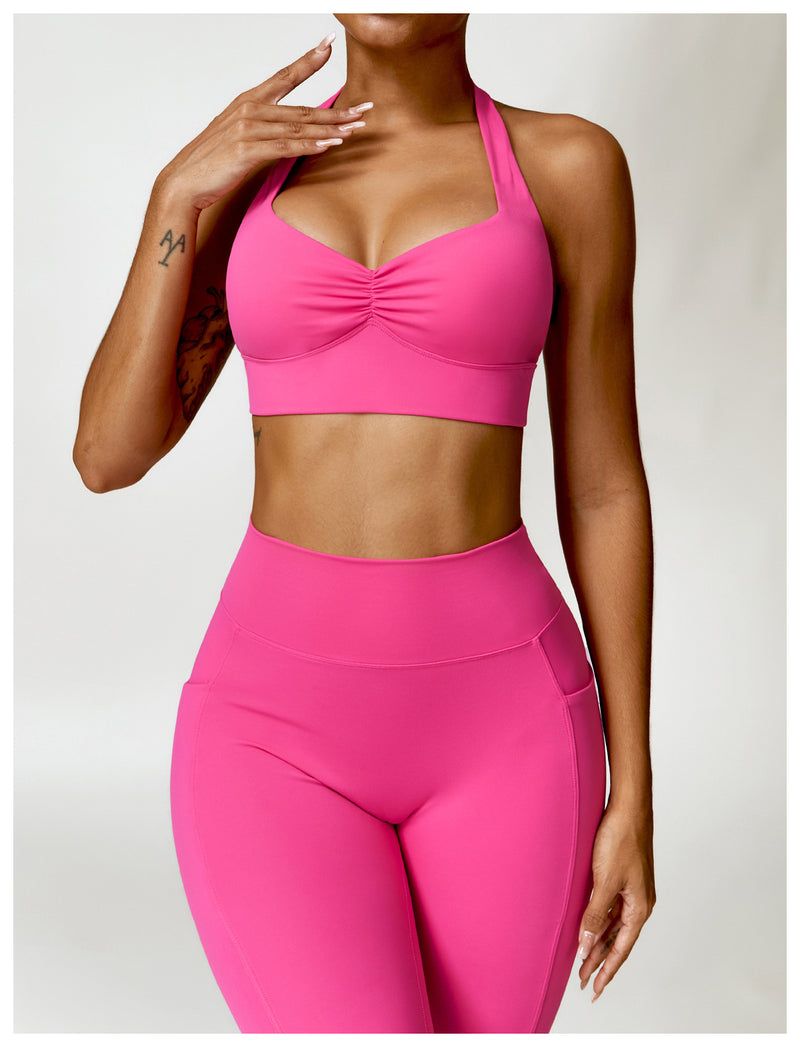 OEM Factory Add Logo Quickly Dry Halter Neck Fitness Sports Bra S-XL