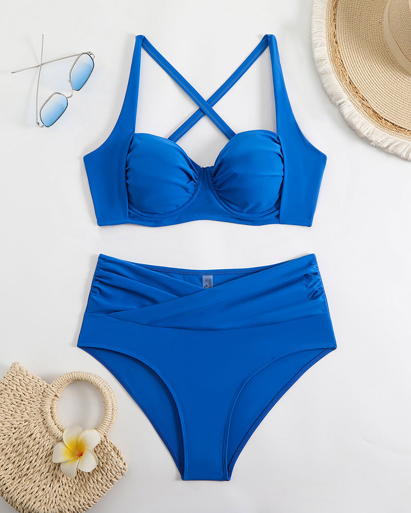 Wholesale Solid Color High Waisted Swimsuit Bikini S-L