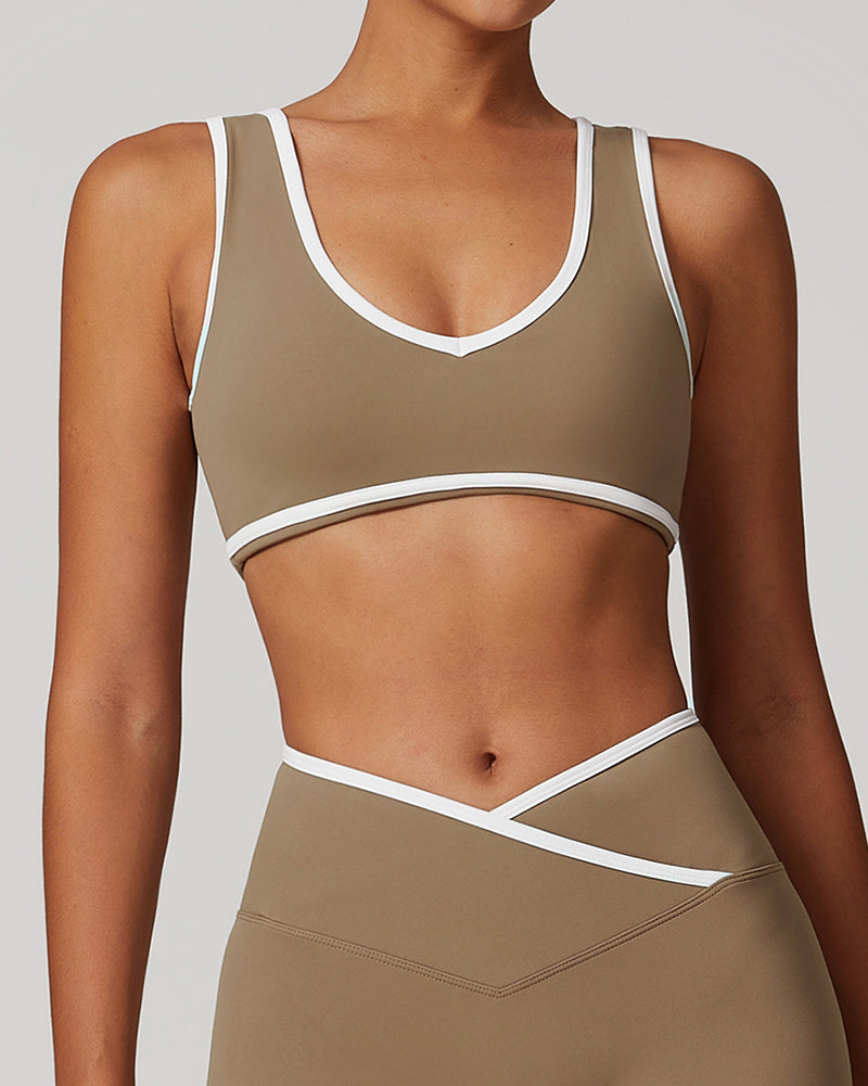 OEM Customized Women Colorblock V Neck Sports Yoga Bra S-XL