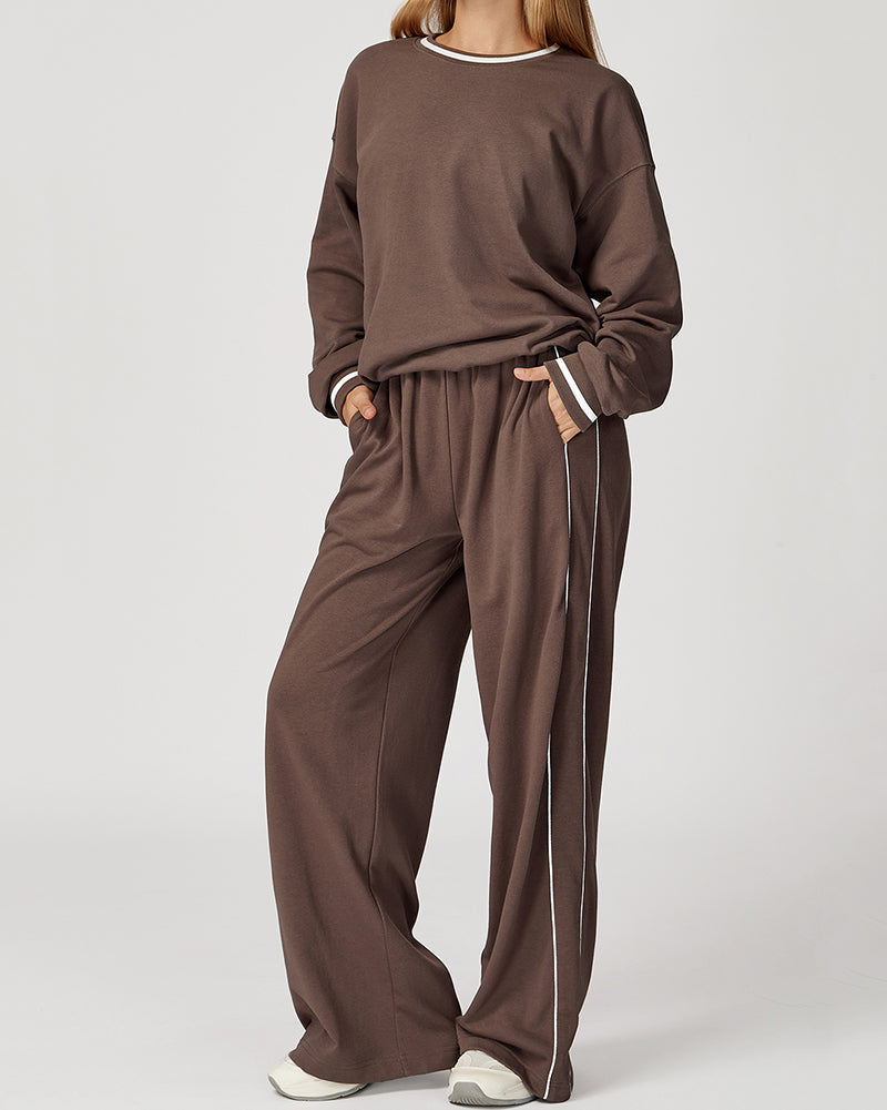 Women Winter Fall Long Sleeve Loose Colorblock Sweatshirt Sweatpants Sets Yoga Two-piece Outfits S-XL
