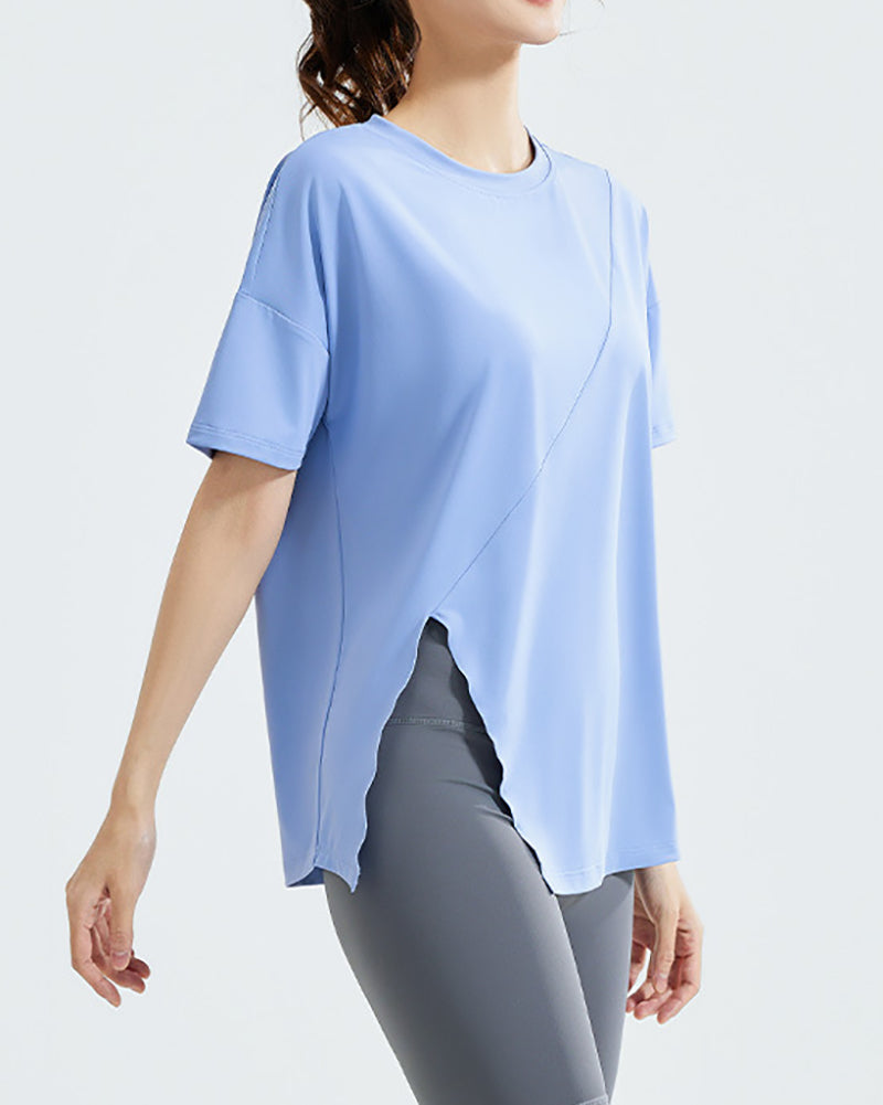 Wholesale Price Women Short Sleeve O-Neck Side Slit T-shirt S-2XL