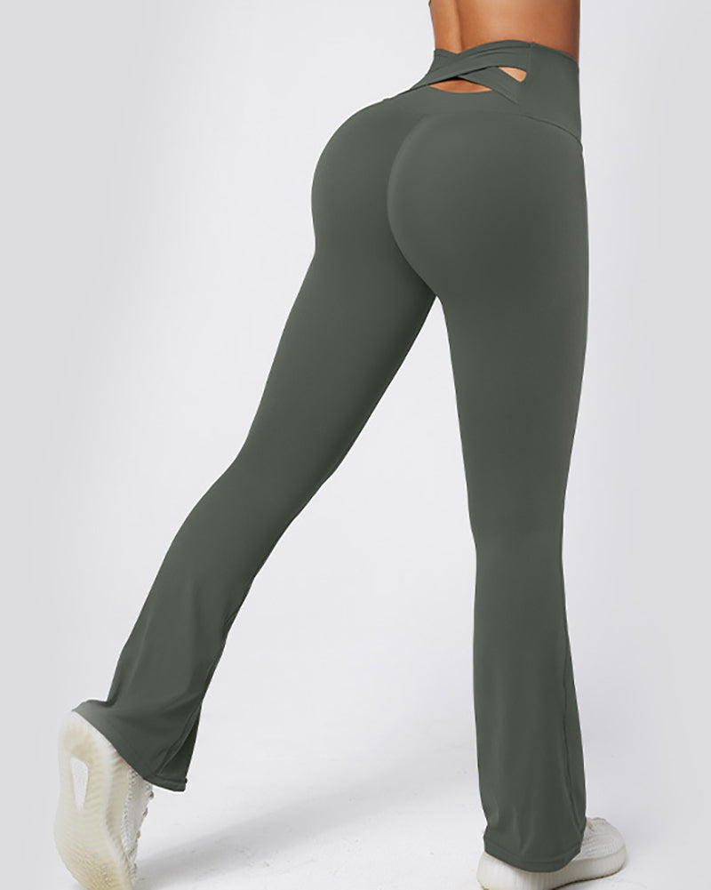 OEM Logo Customized High Waist Slim Outdoor Active Wear Flare Leg Pants S-XL