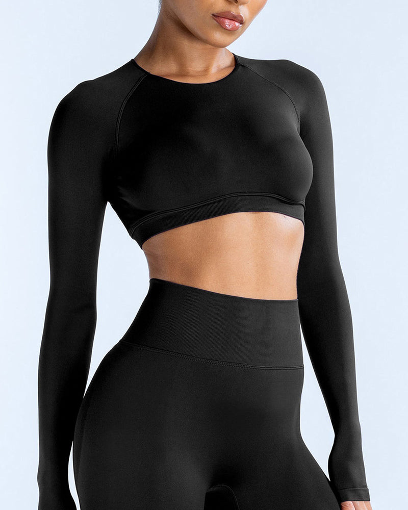 Women Long Sleeve Backless Sport Crop Top XS-XL