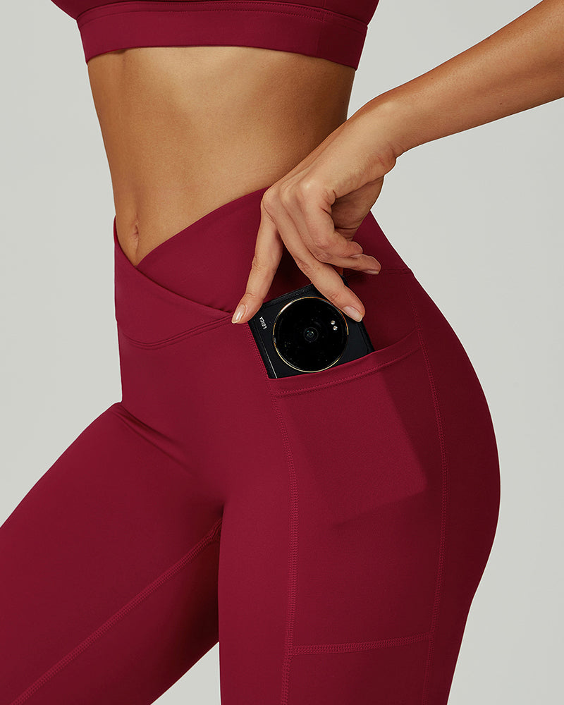 OEM Manufacturer High Waist Criss Front Side Pocket Fitness Running Leggings S-XL