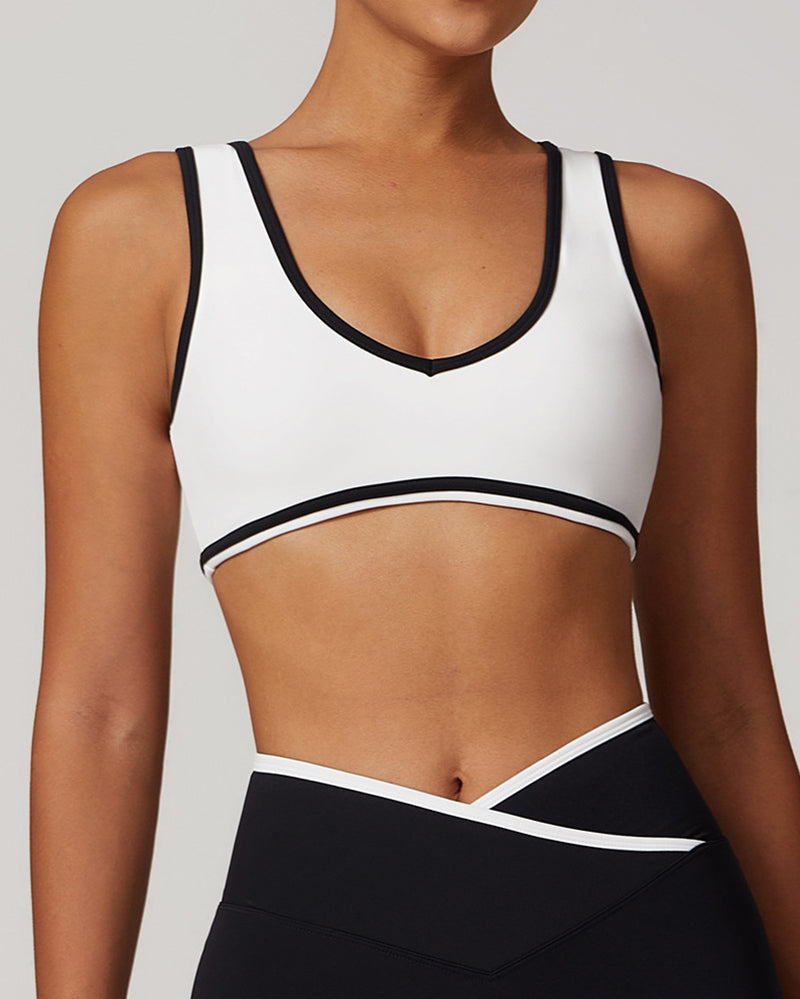 OEM Customized Women Colorblock V Neck Sports Yoga Bra S-XL