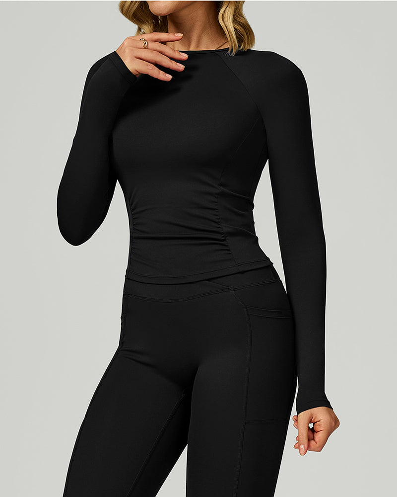 Women OEM Customize Activewear Long Sleeve Ruched Sport Top S-XL