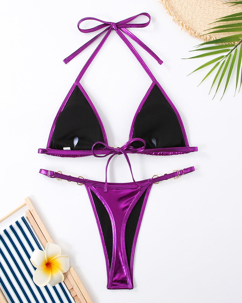 Metal Bikini Halter Bikini Set S-L