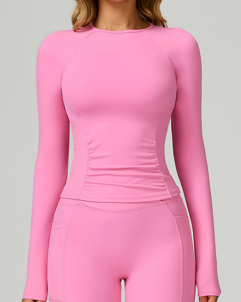 Women OEM Customize Activewear Long Sleeve Ruched Sport Top S-XL