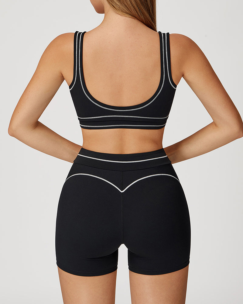 Women Contrast Color Sanded High-End U-Shaped Beautiful Back Sports Bra Running Fitness Yoga Bra S-XL