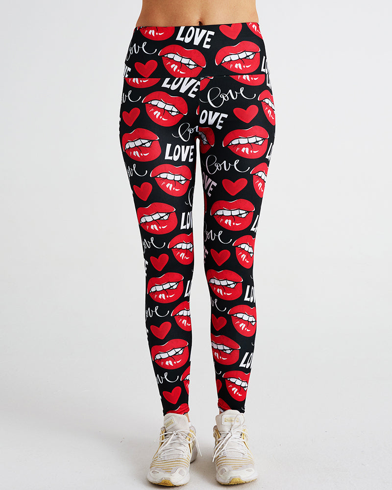 Love Sexy Lips Print Sports Women Pants Red S-2XL