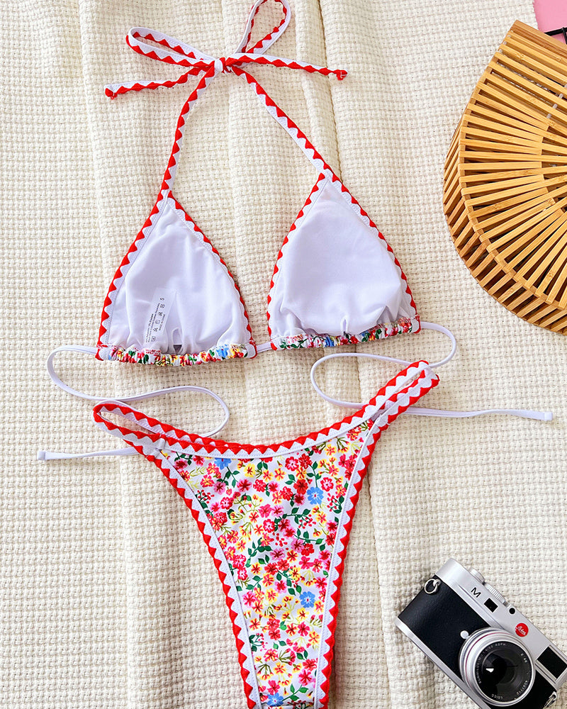 Floral Printed Women Cute Bikini Swimwear S-L