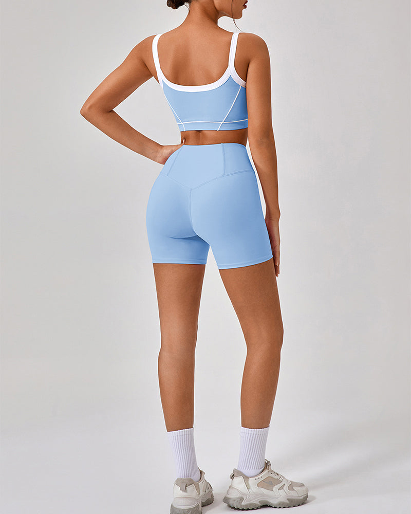 Women Colorblock High Waist Shorts Sets Yoga Two-piece Sets S-XL