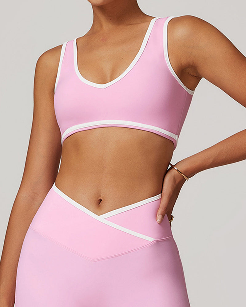 OEM Customized Women Colorblock V Neck Sports Yoga Bra S-XL