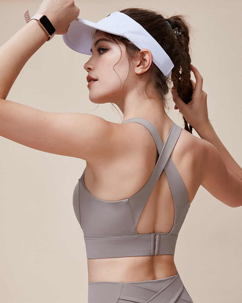 Women V Neck Fixed Cup Running Nude Feeling Sports Bra S-XL