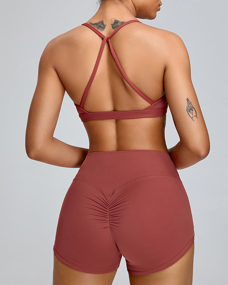 Women Quick Drying Criss Cross Back Hips Lift Sports Yoga Two-piece Sets S-XL