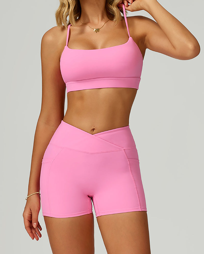 Women Add Logo OEM Pocket High Waist Slim Thigh Mini Sports Running Shorts S-XL