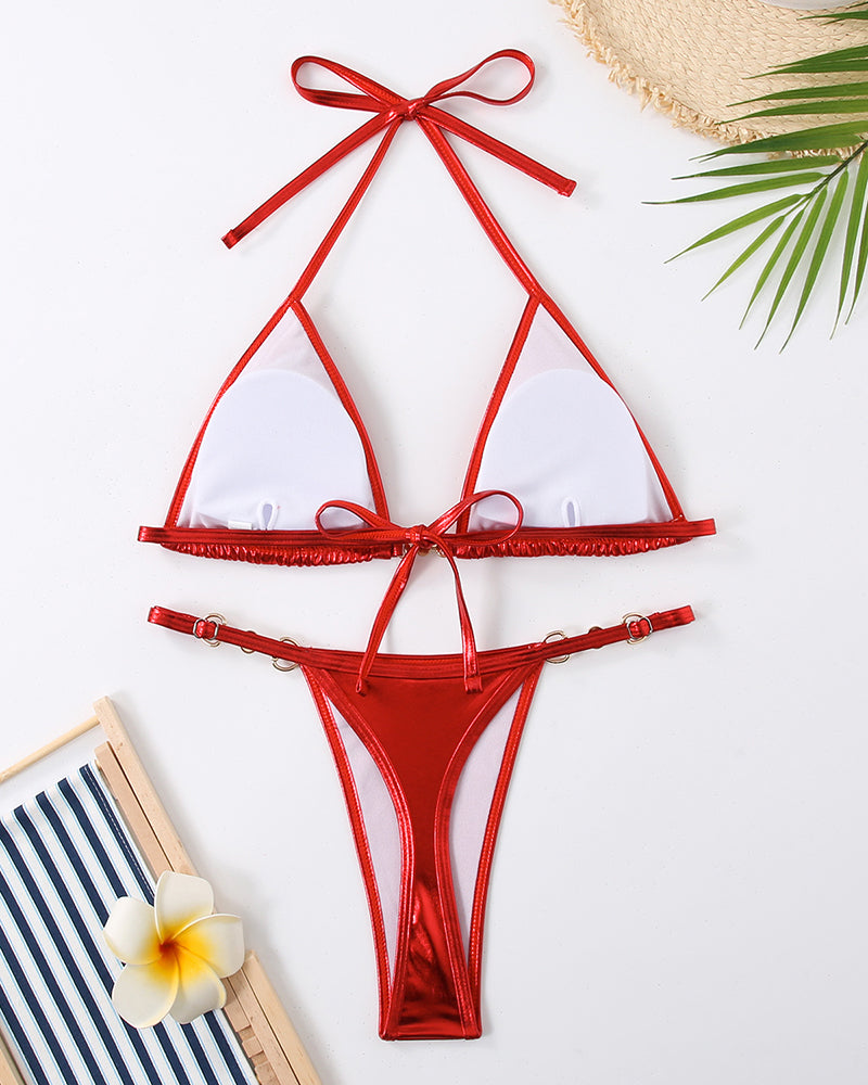 Metal Bikini Halter Bikini Set S-L