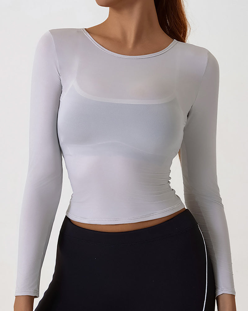 Women See Through Long Sleeve Slim Running Sports T-shirt S-XL