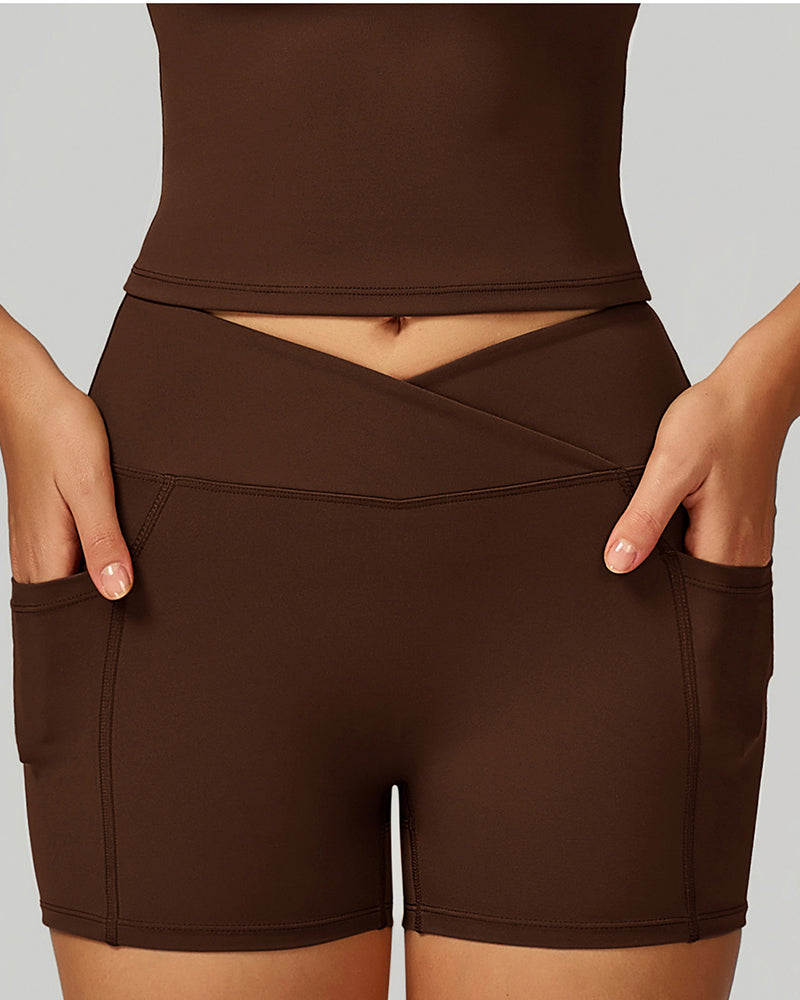 Women Add Logo OEM Pocket High Waist Slim Thigh Mini Sports Running Shorts S-XL