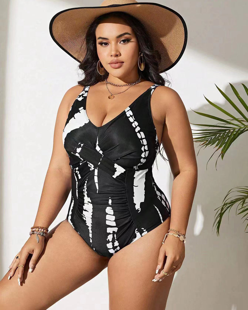 Plus Size One-Piece Bikini Cow Print Fashion Beach Swimsuit