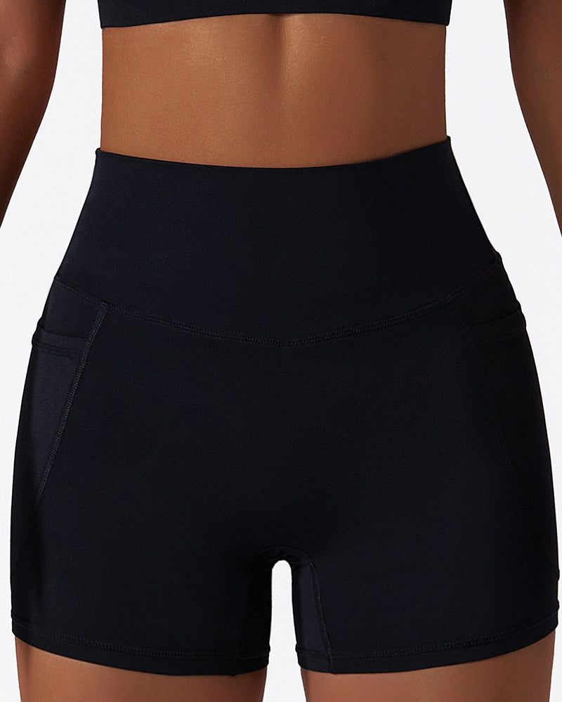 Wholesale Factory Women High Waist Yoga Pocket Breathable GYM Shorts S-XL