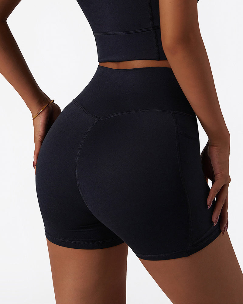 Wholesale Factory Women High Waist Yoga Pocket Breathable GYM Shorts S-XL