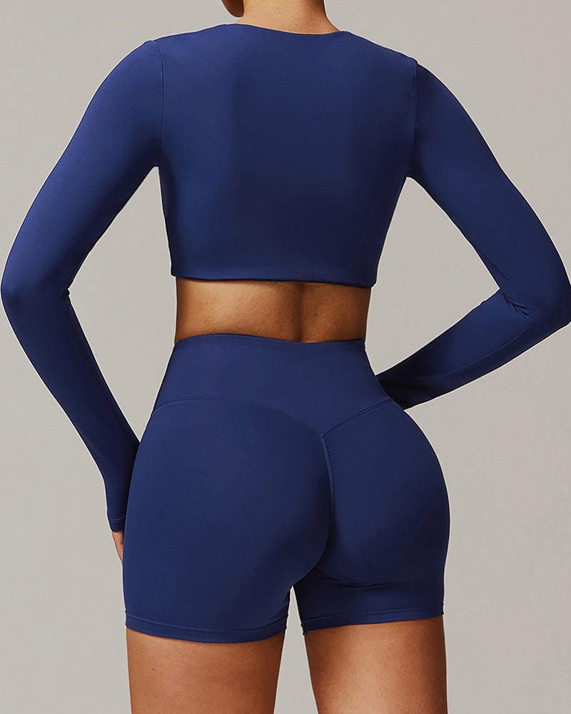 Quickly Dry Yoga Long Sleeve V Neck Running Sports Work Out Crop Top S-XL