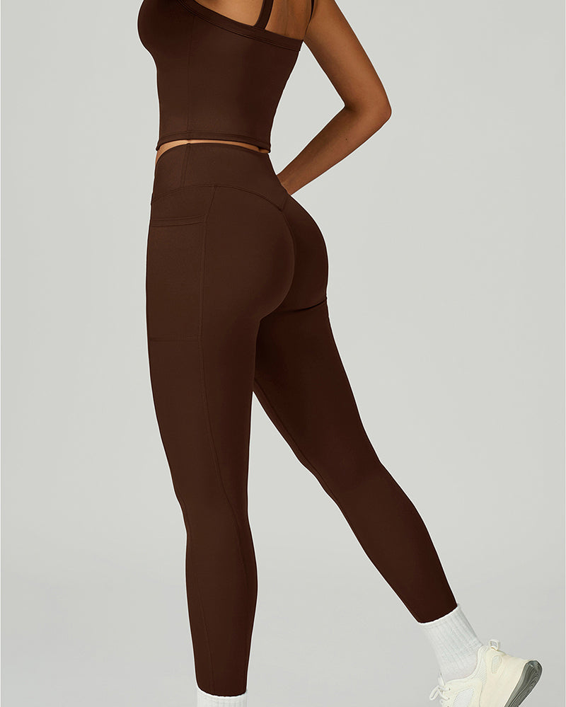 OEM Manufacturer High Waist Criss Front Side Pocket Fitness Running Leggings S-XL