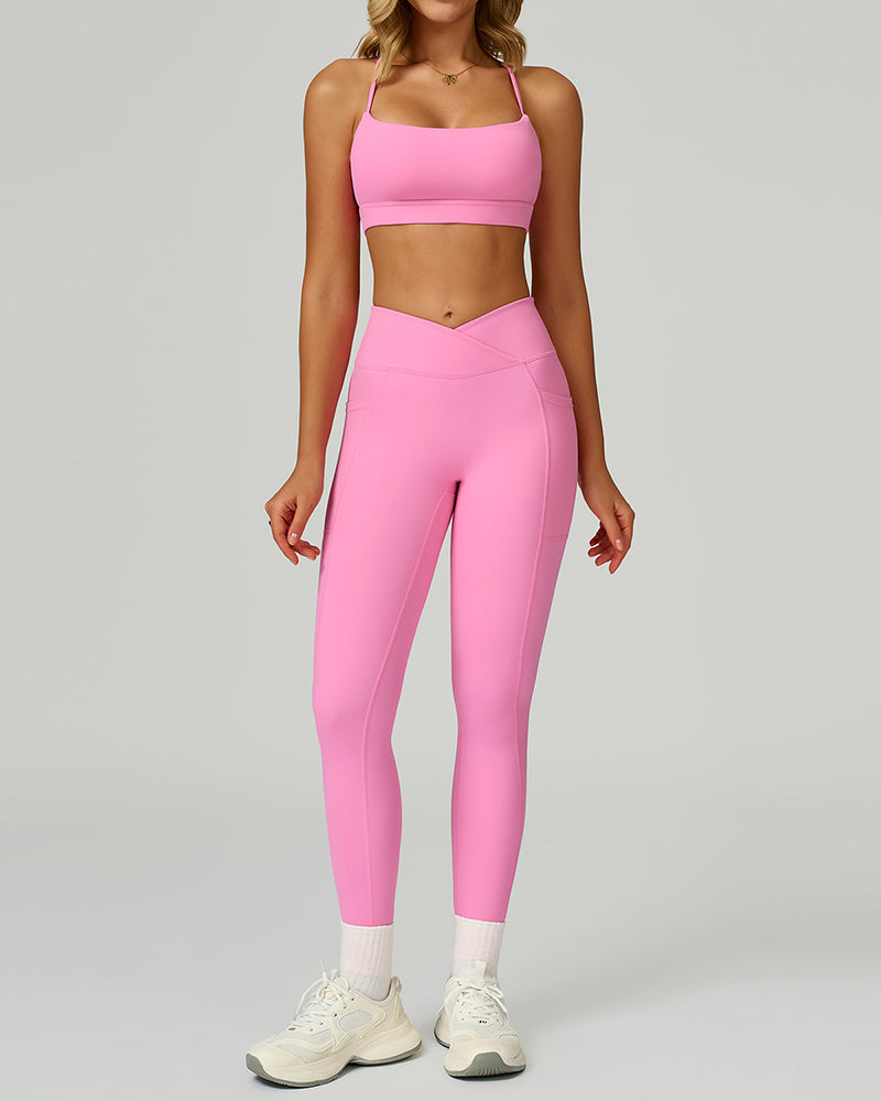 Women Fitness GYM Sports Sling Bra Running Leggings Two Piece Sets S-XL