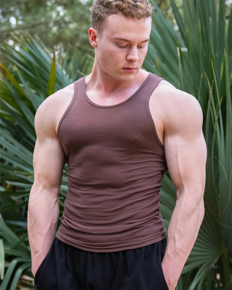 Logo Customized Mens Summer Fitness Fashion Solid Color Sports Vest S-3XL
