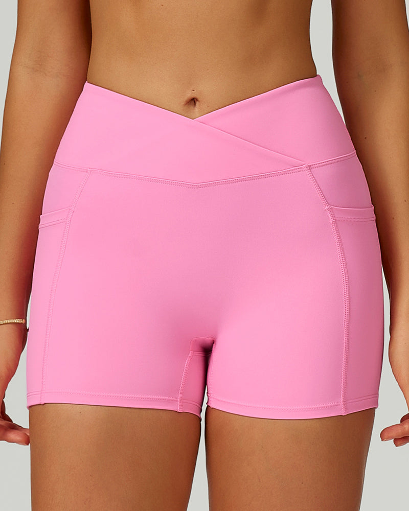 Women Add Logo OEM Pocket High Waist Slim Thigh Mini Sports Running Shorts S-XL