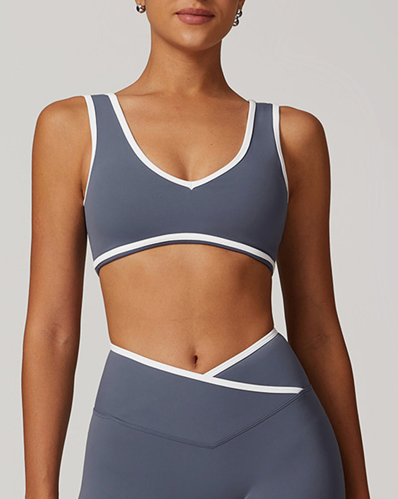 OEM Customized Women Colorblock V Neck Sports Yoga Bra S-XL