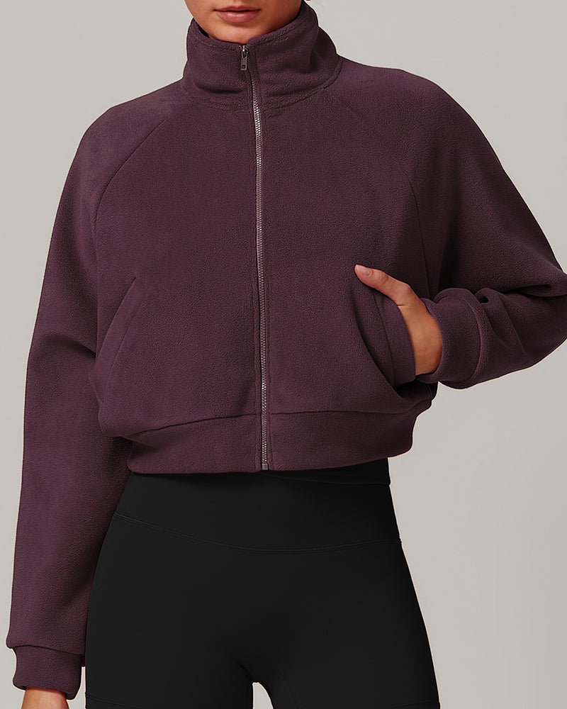 Women Long Sleeve Stand Collar Fitness Sports Warm Fleece Jacket Coat S-XL