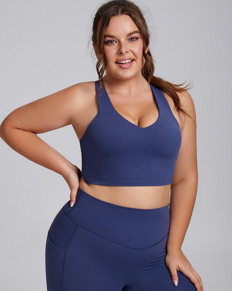 Women Comfortable High Elastic I Back Plus Size Sports Bra Black White Mocha Navy Blue Khaki XL-3XL