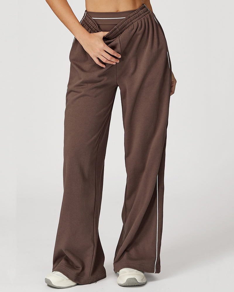 Women Customized Logo Colorblock Running Casual Wide Leg Loose Sweatpants S-XL