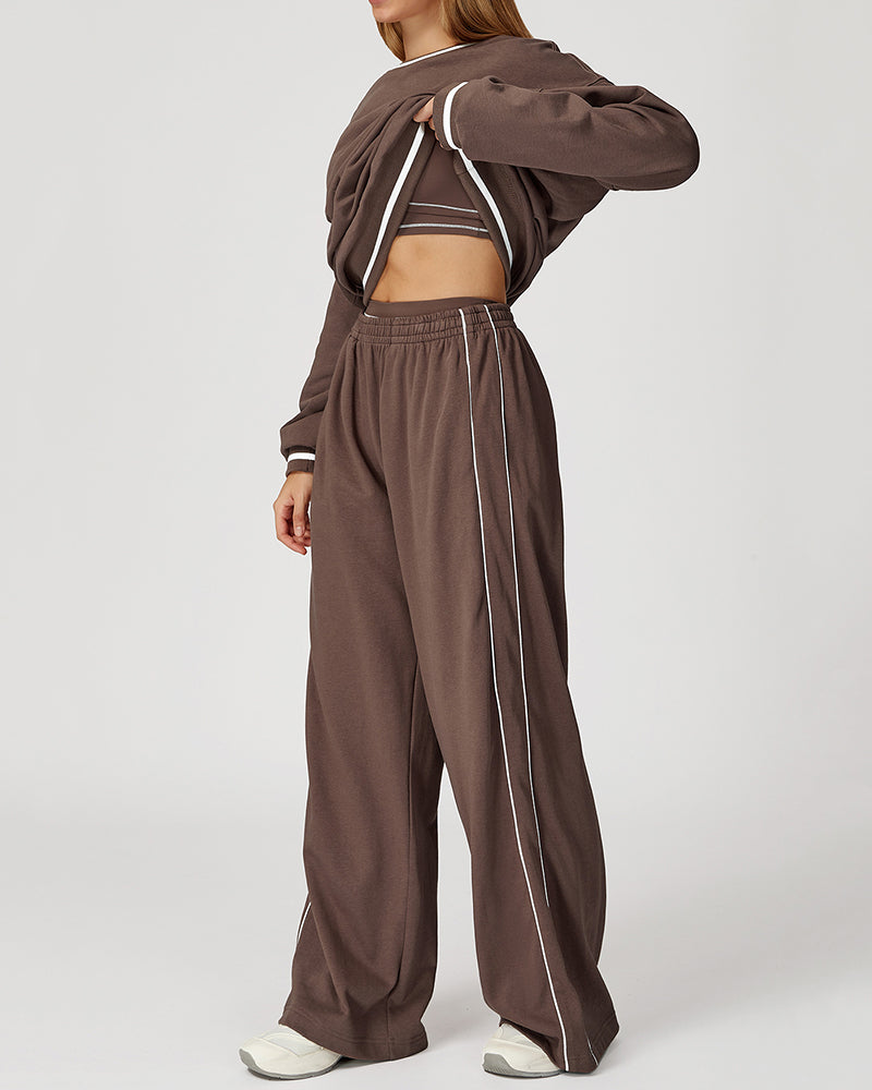 Women Customized Logo Colorblock Running Casual Wide Leg Loose Sweatpants S-XL