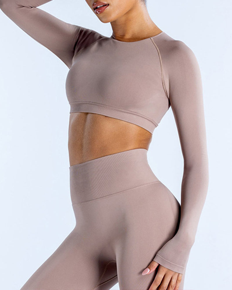 Women Long Sleeve Backless Sport Crop Top XS-XL