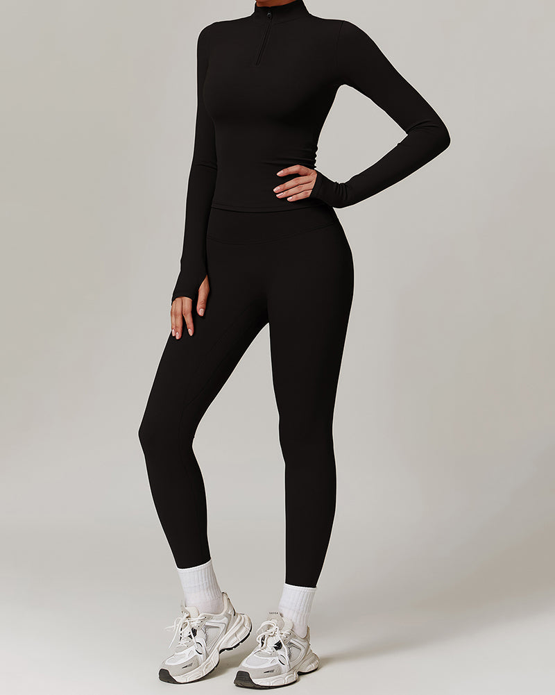 Fall & Winter Women Half Zipper Long Sleeve Fitness GYM Yoga Pants Two Piece Sets S-XL