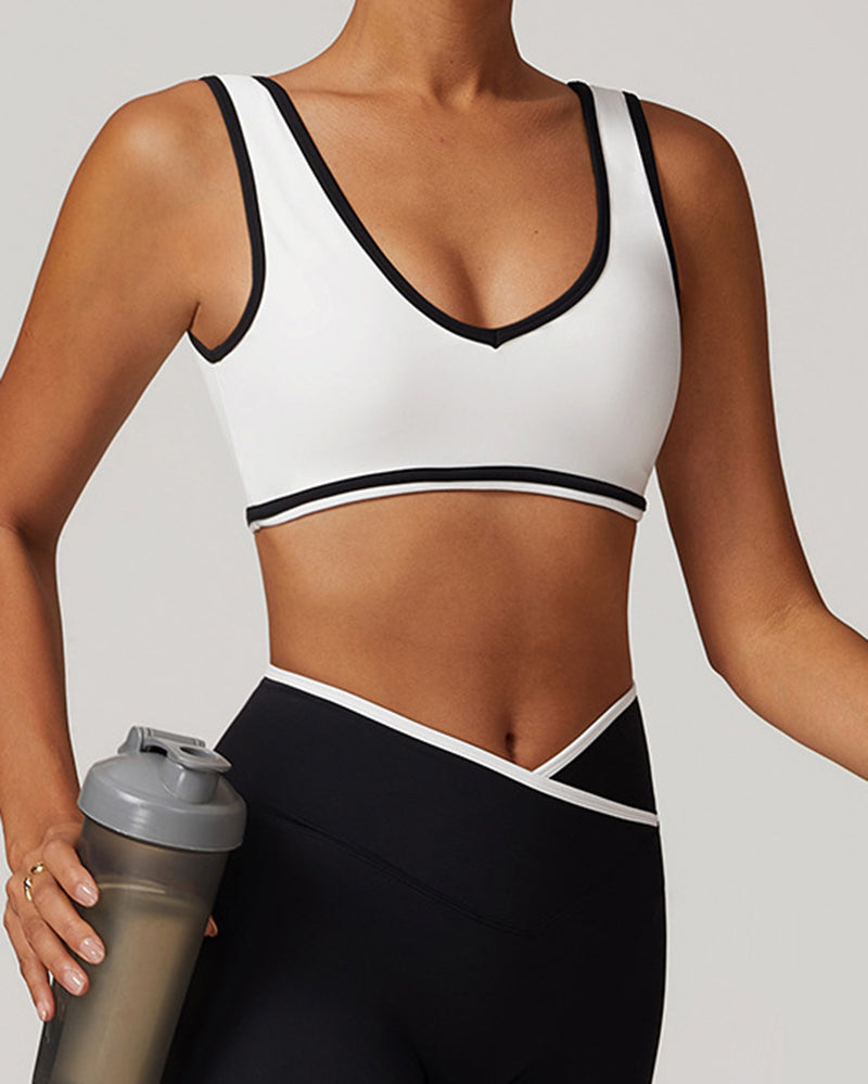 OEM Customized Women Colorblock V Neck Sports Yoga Bra S-XL
